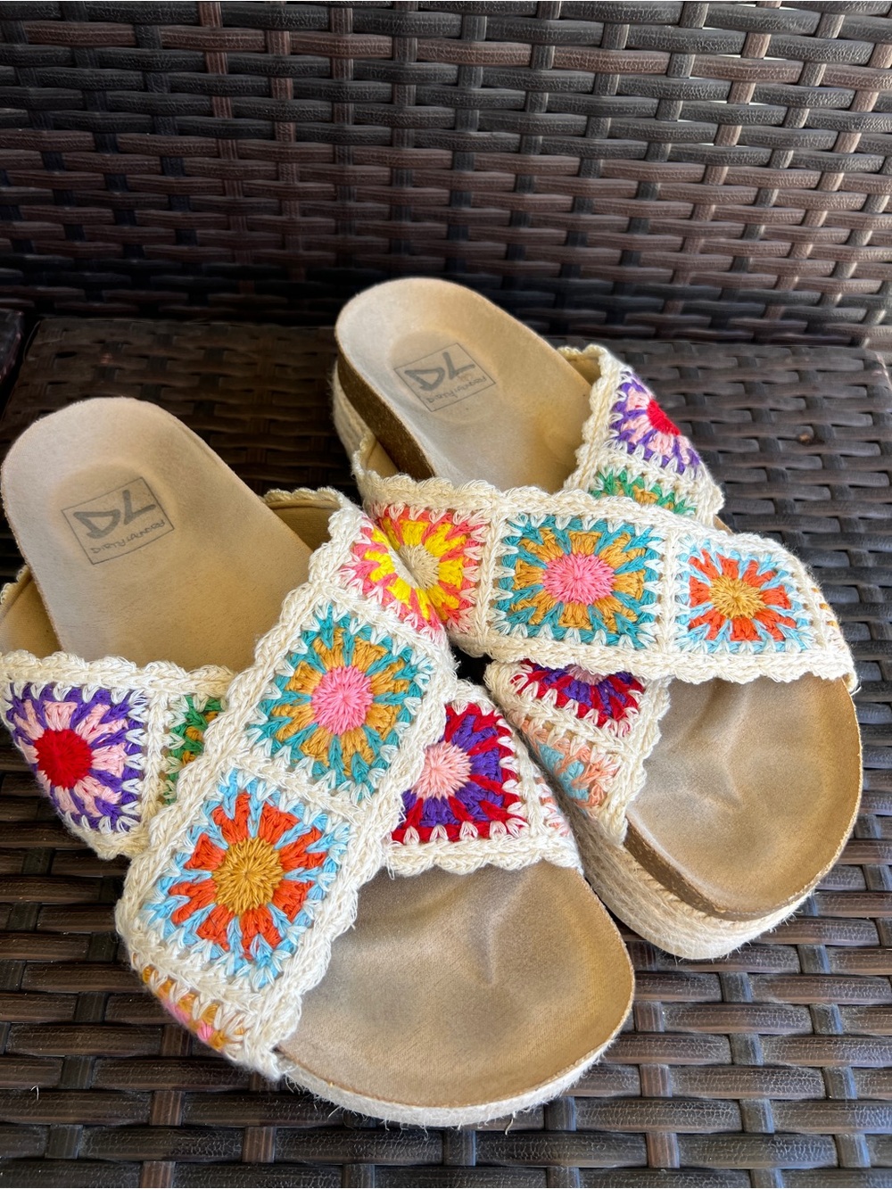 Dirty Laundry Multicolor Crochet Cream-Strap Slide Clogs